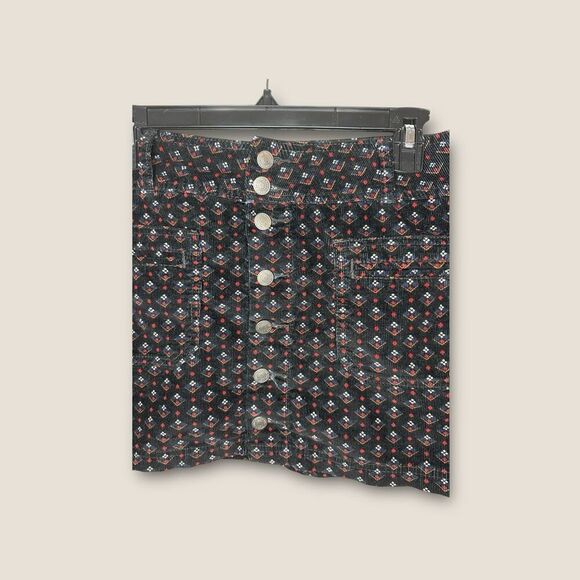 Free People We The Free Black Corduroy Joanie Printed Mini Skirt Size 29 - Picture 5 of 7